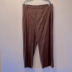 Vince XL Chocolate Linen Rayon Ankle Pants w Elastic Back.